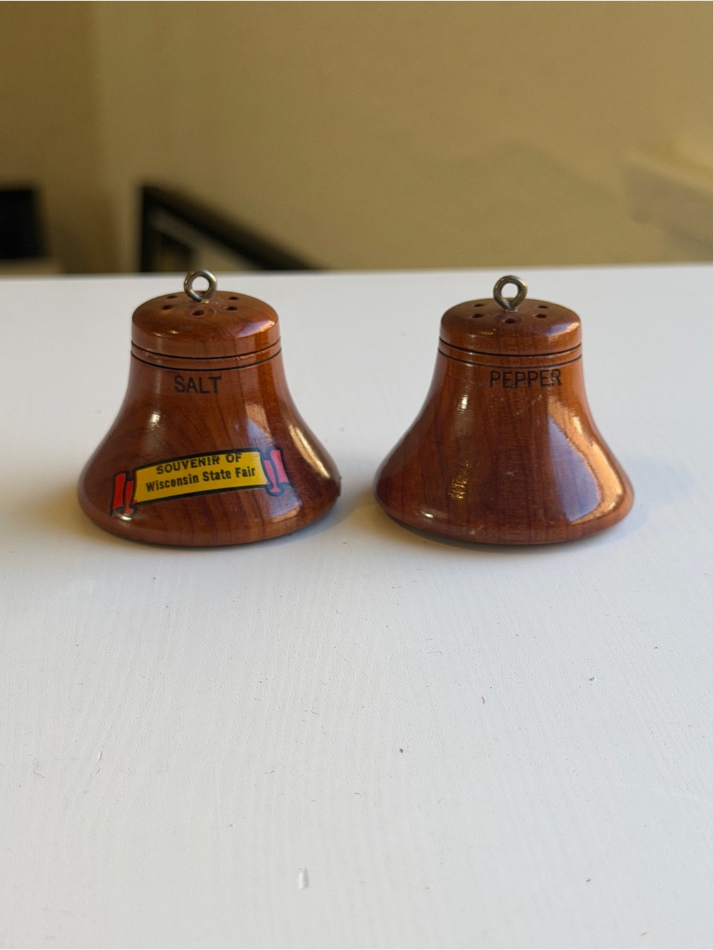 Vintage Wisconsin State Fair Wooden Salt & Pepper Shaker Set — Souvenir